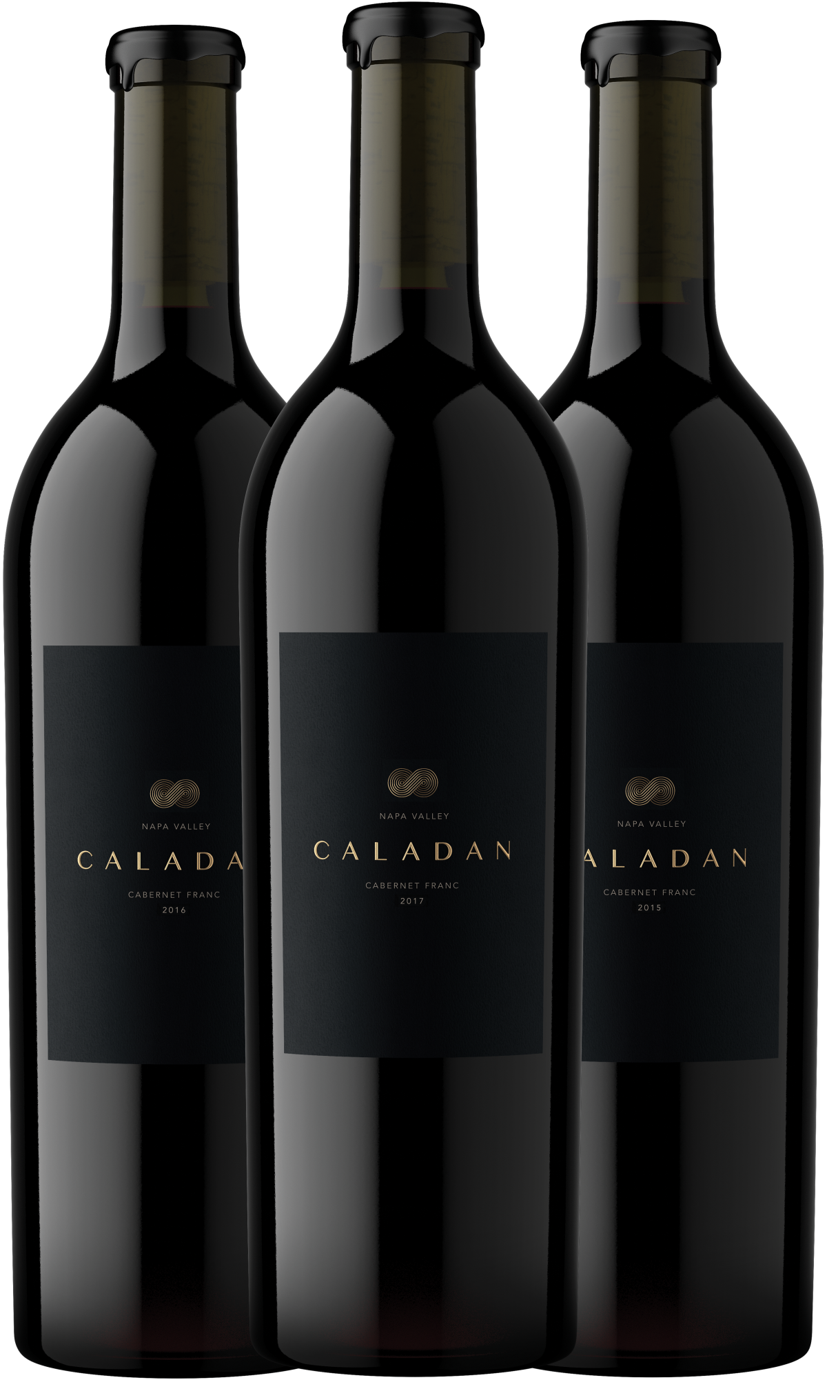 Caladan 2015 2016 and 2017 Cabernet Franc wine bottles